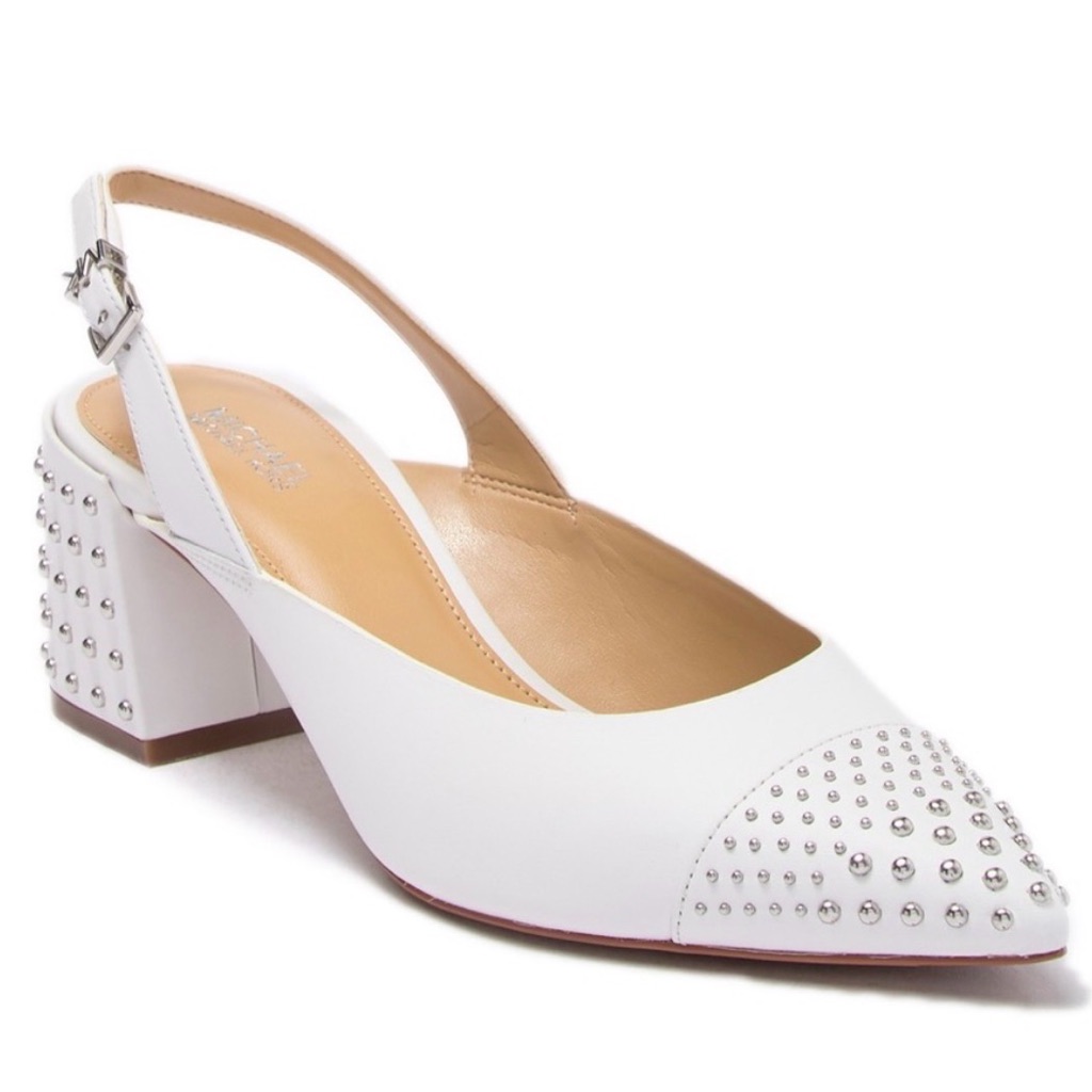 Michael Kors Mila White Leather Silver Studded Sling Back Shoes Size 7 Euc